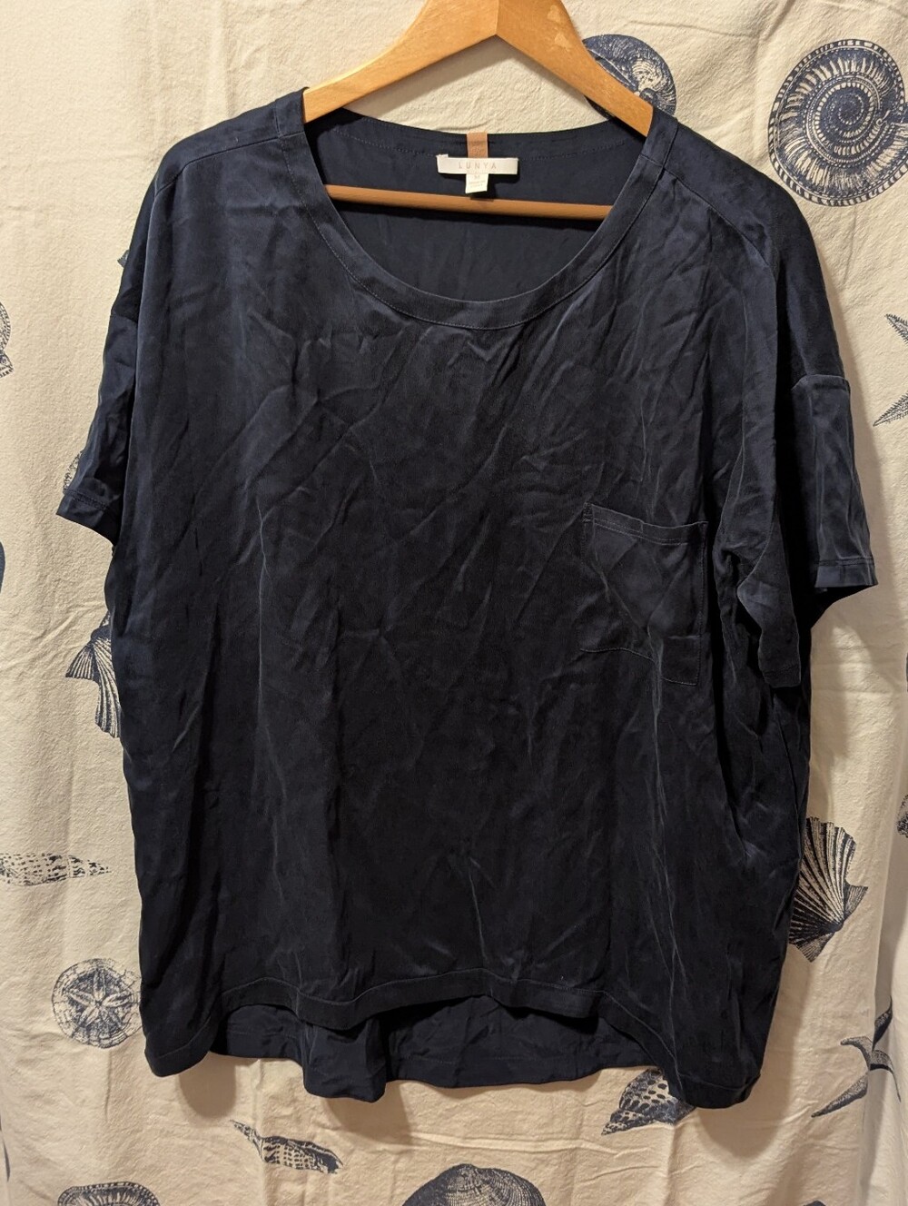 Lunya Washable Silk Oversized Sleep Tee Size Medium Deep Blue